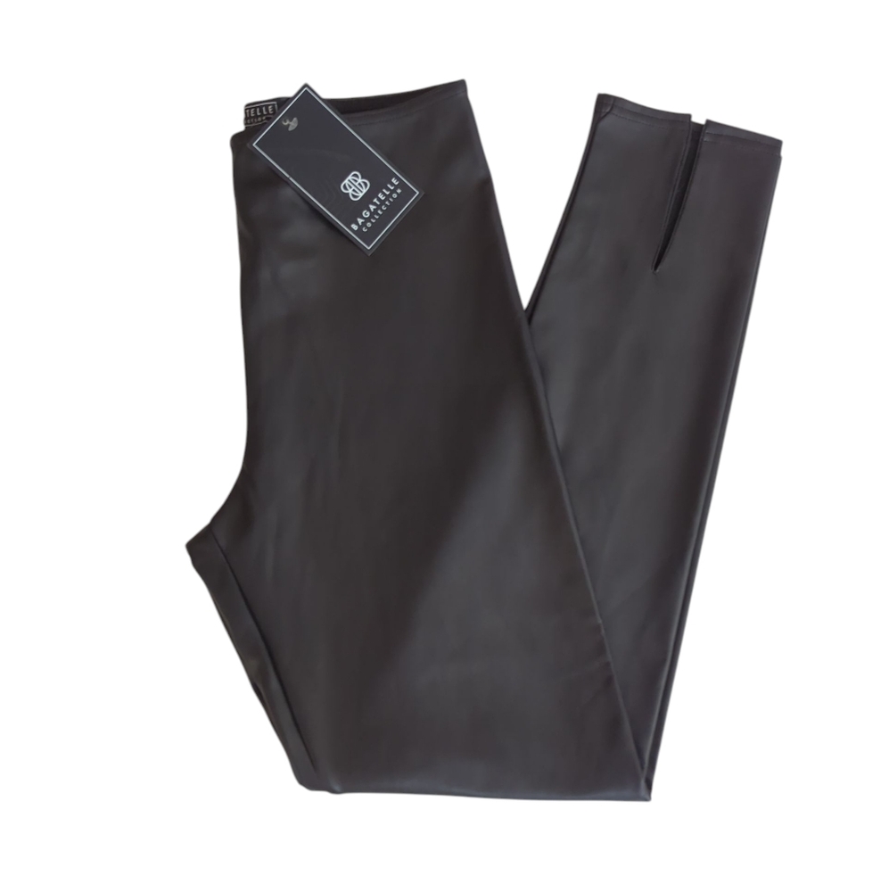 NWT Bagatelle Collection Faux Leather High Waist Ankle Slit Pants SMALL Black